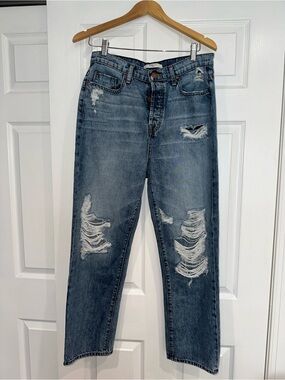 Fidelity Denim Women's Straight Leg Ripped Blue Jeans